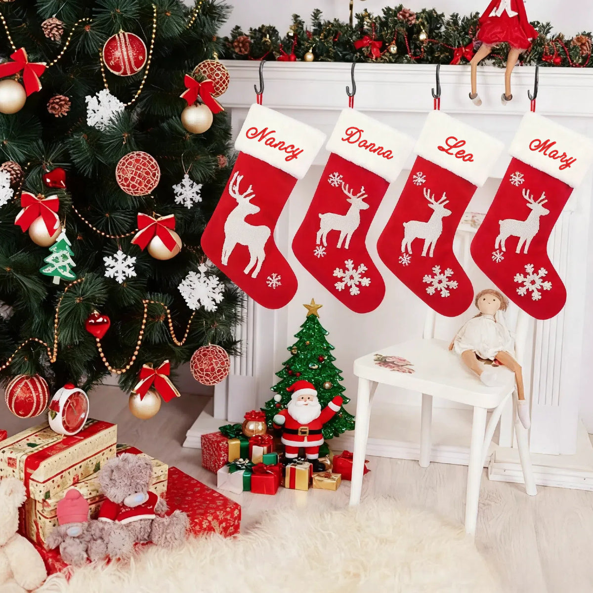Personalized Knitted Christmas Stockings Custom Embroidered Name Xmas Stocking