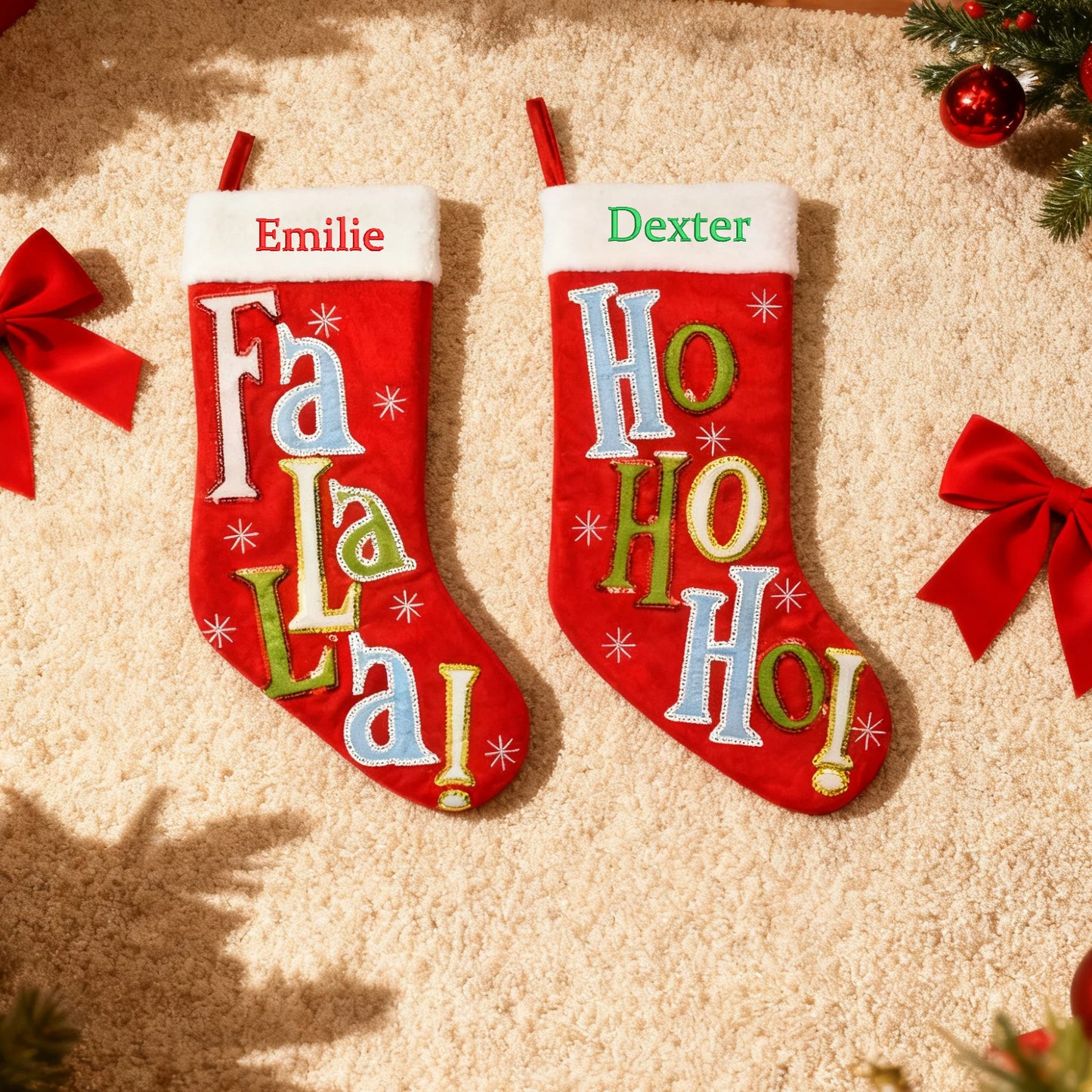 Personalized Christmas Stocking with Letters Customized Embroidered Name Xmas Stocking Large Hanging Fireplace Stocking Home Holiday Decorations Gifts for Family Red 18 Inches