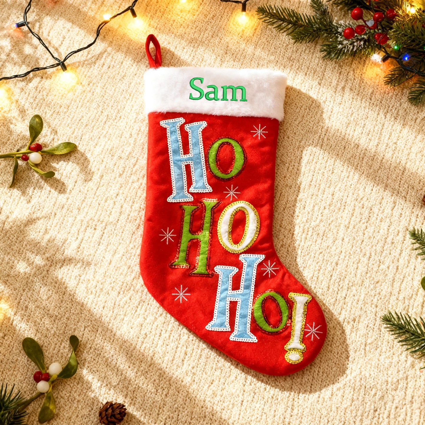 Personalized Christmas Stocking with Letters Customized Embroidered Name Xmas Stocking Large Hanging Fireplace Stocking Home Holiday Decorations Gifts for Family Red 18 Inches