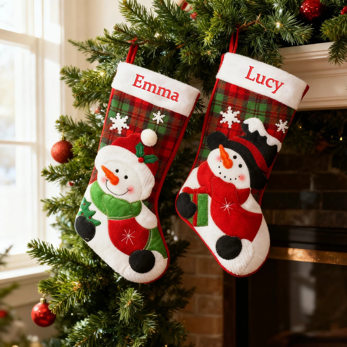 Personalized Christmas Stocking Custom Embroidered Name Xmas Stocking Large Hanging Family Stocking for Fireplace Christmas Decorations Santa Claus Snowman 3 Styles 18 Inches