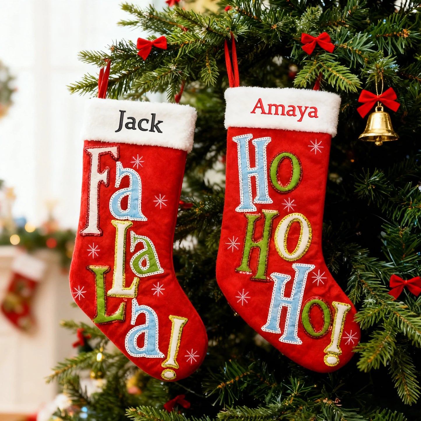Personalized Christmas Stocking with Letters Customized Embroidered Name Xmas Stocking Large Hanging Fireplace Stocking Home Holiday Decorations Gifts for Family Red 18 Inches