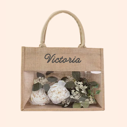 Personalized Burlap Tote Bag with Embroidered Name Custom Jute Bag