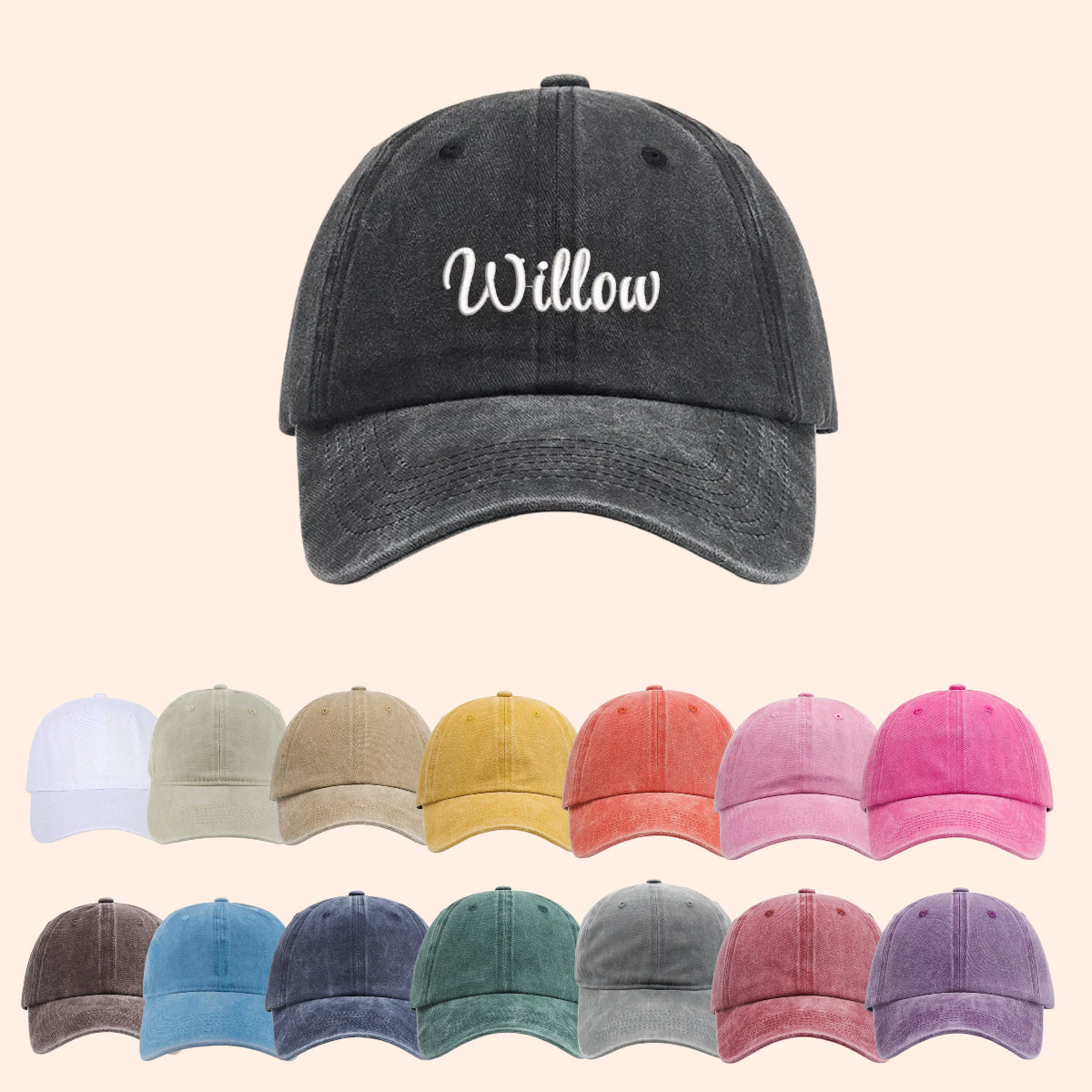Personalized Hat with Custom Embroidered Name Vintage Washed Baseball Hat Black