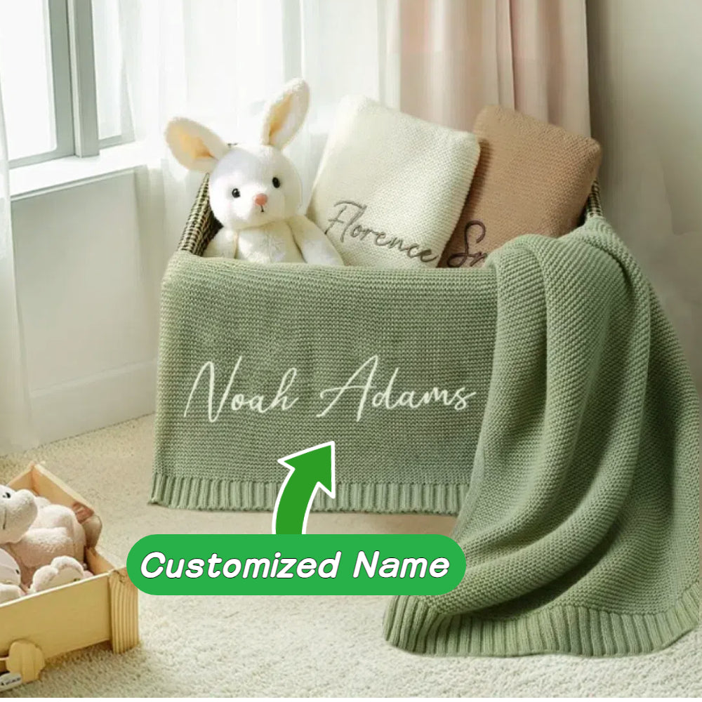 Personalized Knitted Baby Blanket with Customized Embroidery Name 39.37'' x 31.5''