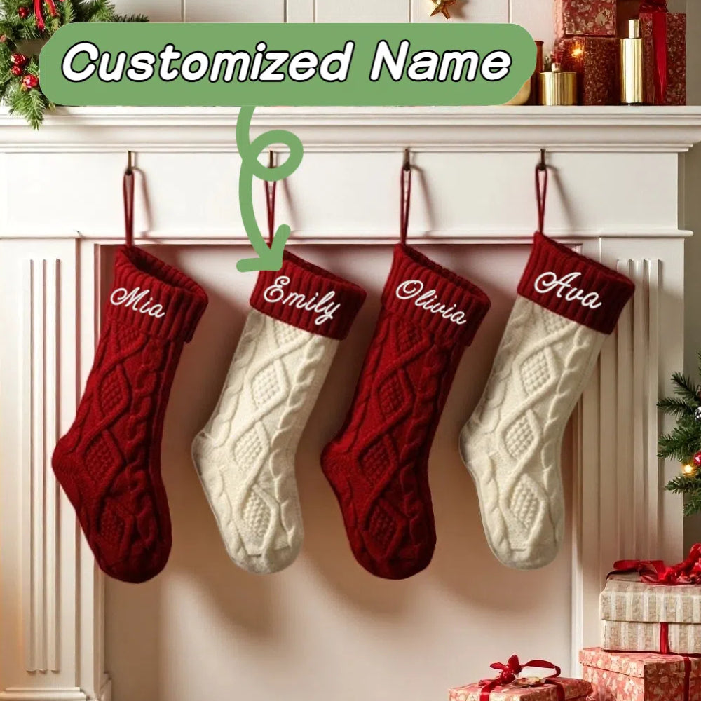 Personalized Knitted Christmas Stocking with Customized Embroidery Name 18''