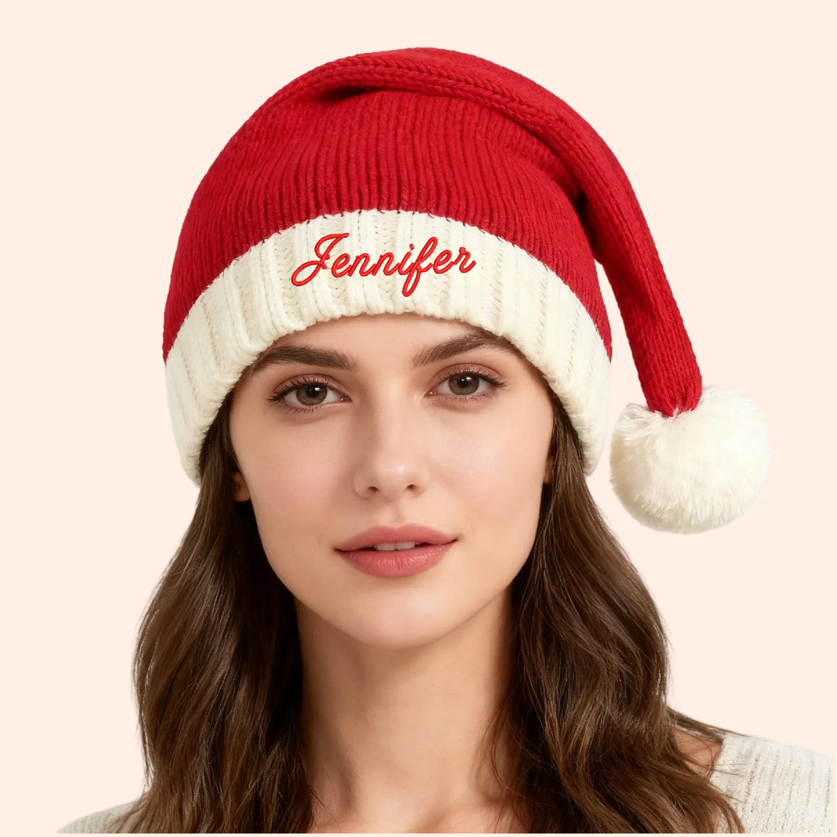 Personalized Christmas Hat with Name Custom Knitted Santa Hats  for Women Men