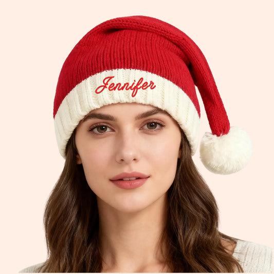 Personalized Christmas Hat with Name Custom Knitted Santa Hats  for Women Men