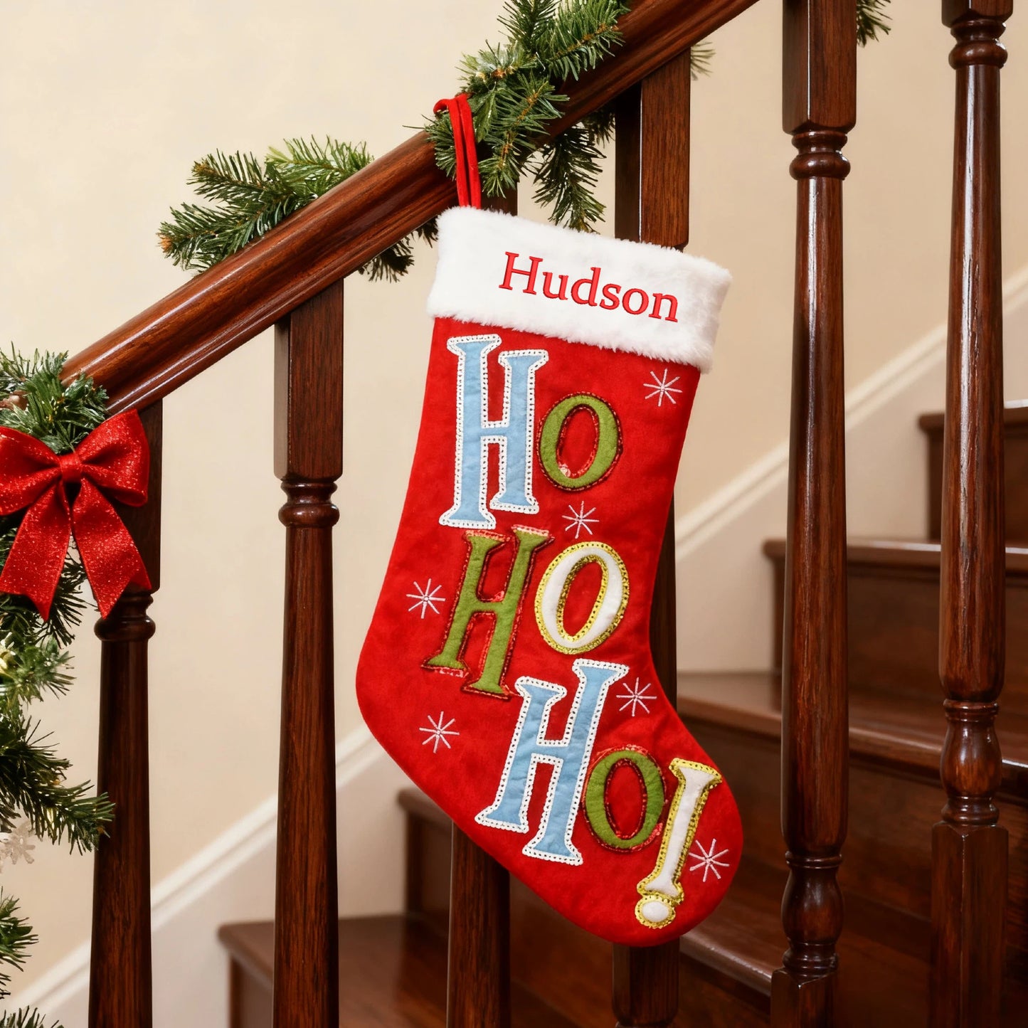 Personalized Christmas Stocking with Letters Customized Embroidered Name Xmas Stocking Large Hanging Fireplace Stocking Home Holiday Decorations Gifts for Family Red 18 Inches