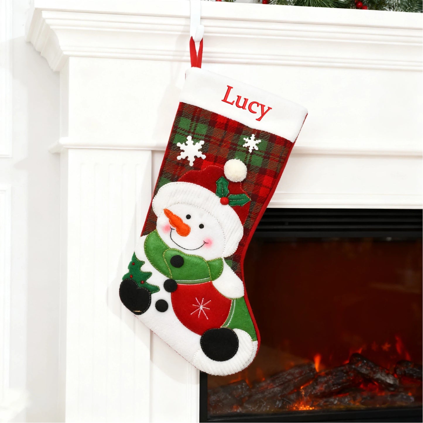 Personalized Christmas Stocking Custom Embroidered Name Xmas Stocking Large Hanging Family Stocking for Fireplace Christmas Decorations Santa Claus Snowman 3 Styles 18 Inches