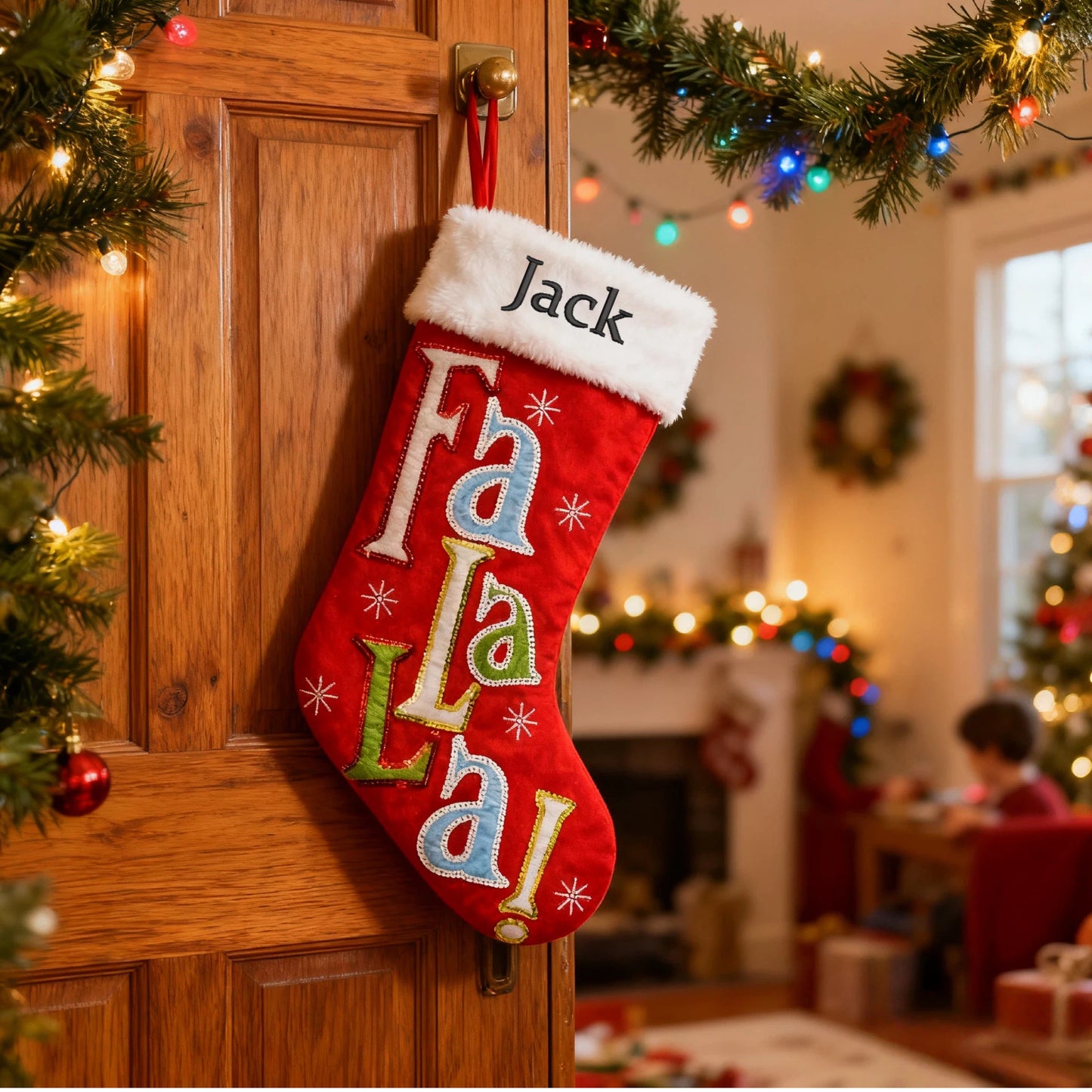 Personalized Christmas Stocking with Letters Customized Embroidered Name Xmas Stocking Large Hanging Fireplace Stocking Home Holiday Decorations Gifts for Family Red 18 Inches