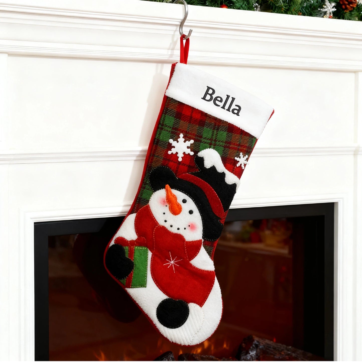 Personalized Christmas Stocking Custom Embroidered Name Xmas Stocking Large Hanging Family Stocking for Fireplace Christmas Decorations Santa Claus Snowman 3 Styles 18 Inches