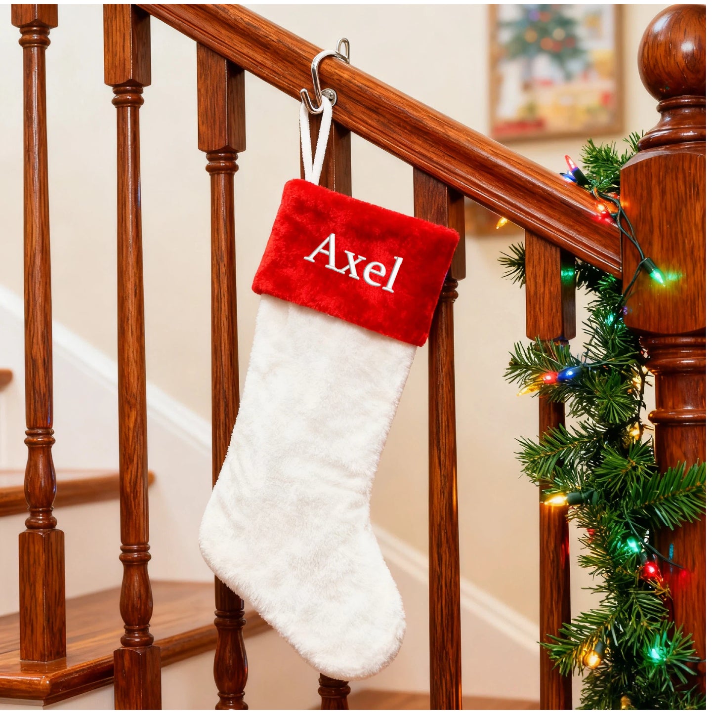 Customized Embroidered Christmas Stockings with Name Personalized Xmas Stocking Large Family Stockings Fireplace Christmas Decorations for Home Indoor Red Green 17.7 Inches