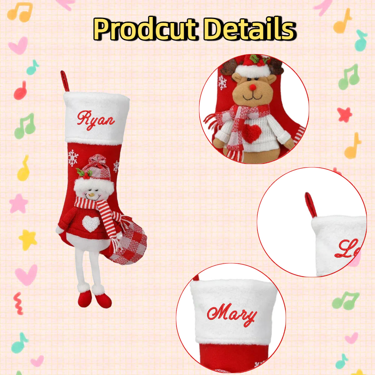 Customized Embroidered Christmas Stockings Xmas Stockings for the Family Decorations Gifts