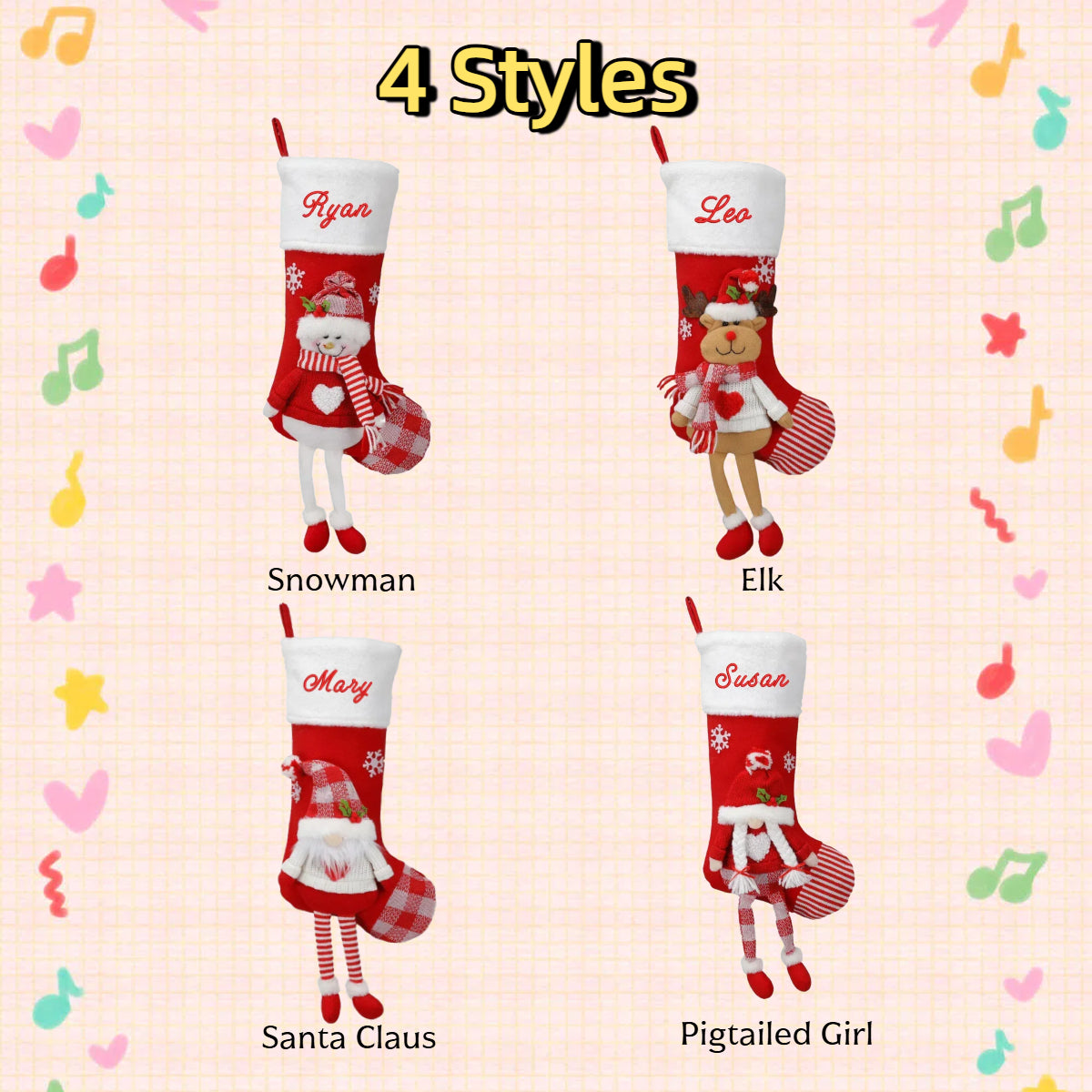 Customized Embroidered Christmas Stockings Xmas Stockings for the Family Decorations Gifts