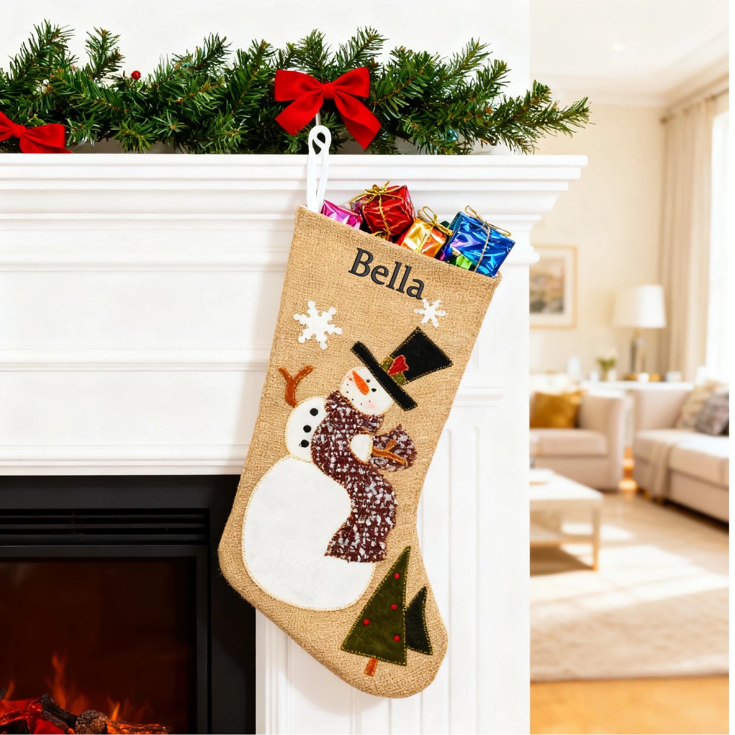 Customized Christmas Stockings Embroidered Name Personalized Fireplace Stocking Large Family Xmas Stockings Christmas Party Decorations 18.5 Inches