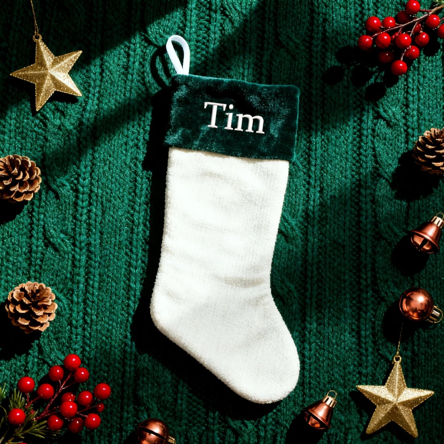 Customized Embroidered Christmas Stockings with Name Personalized Xmas Stocking Large Family Stockings Fireplace Christmas Decorations for Home Indoor Red Green 17.7 Inches