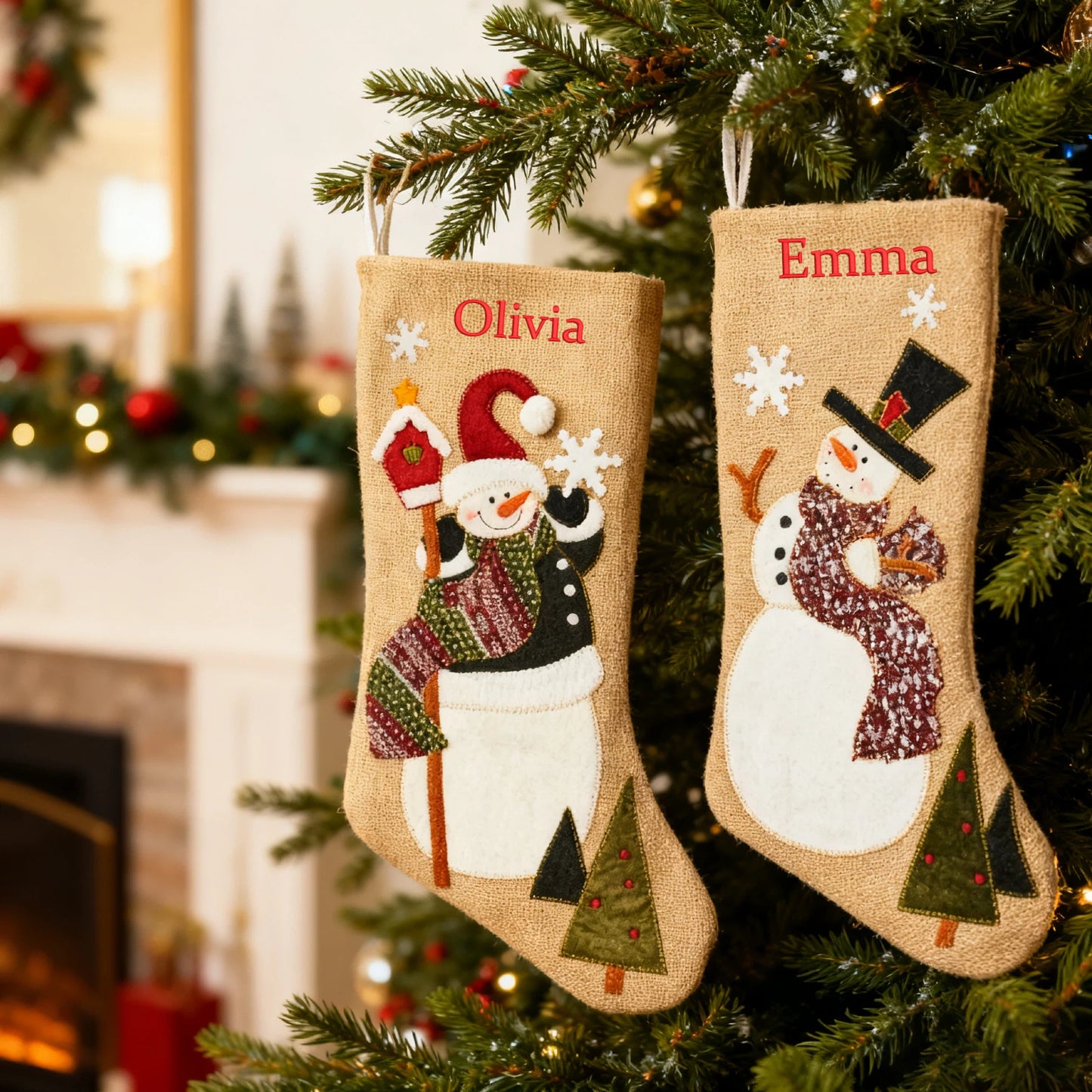 Customized Christmas Stockings Embroidered Name Personalized Fireplace Stocking Large Family Xmas Stockings Christmas Party Decorations 18.5 Inches