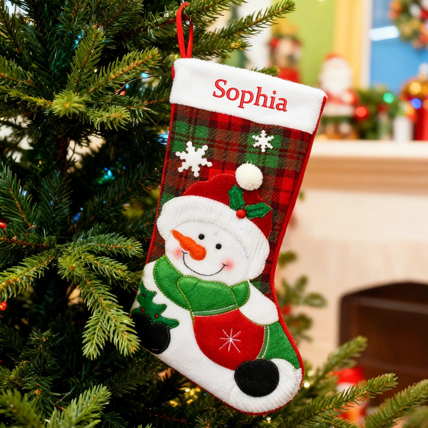 Personalized Christmas Stocking Custom Embroidered Name Xmas Stocking Large Hanging Family Stocking for Fireplace Christmas Decorations Santa Claus Snowman 3 Styles 18 Inches