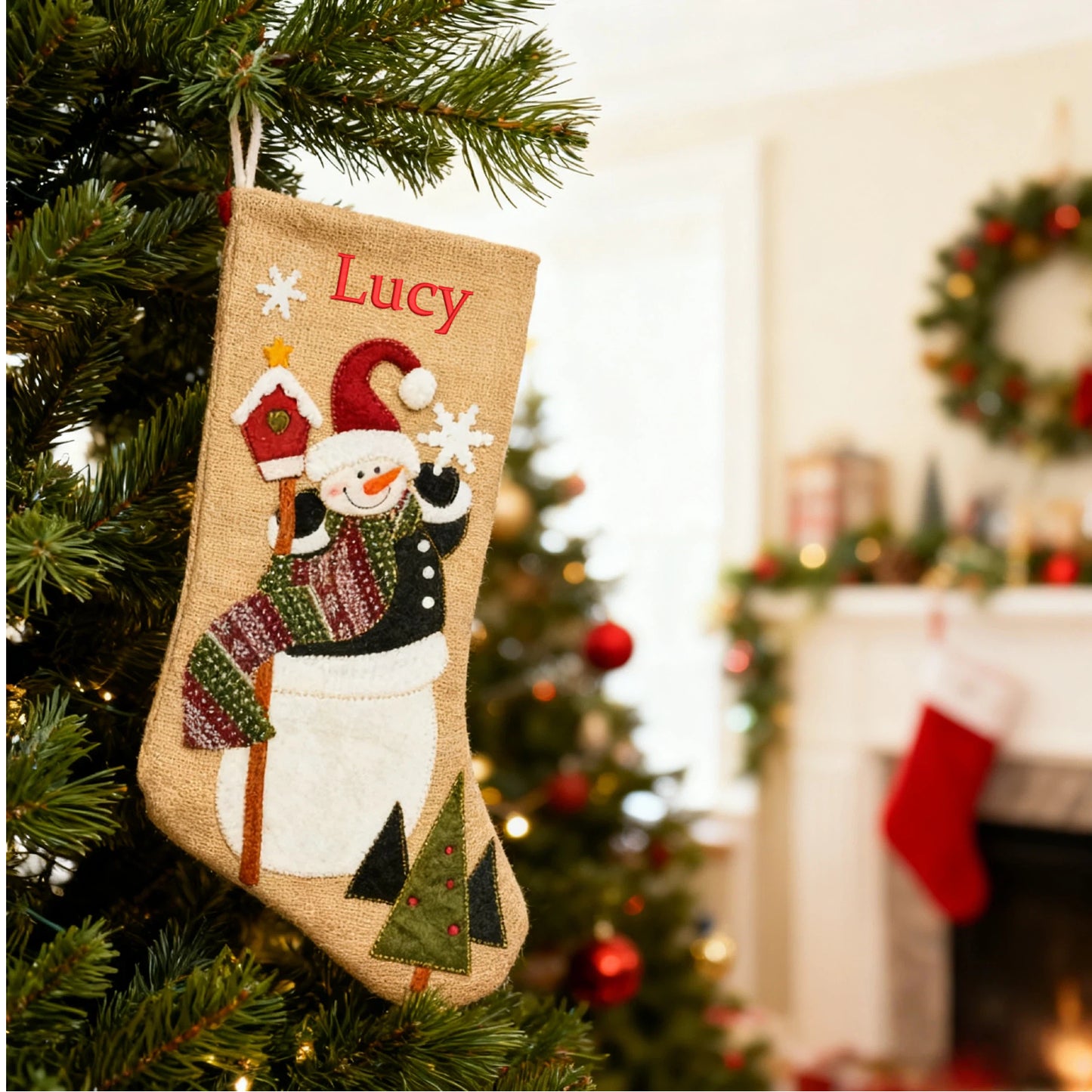 Customized Christmas Stockings Embroidered Name Personalized Fireplace Stocking Large Family Xmas Stockings Christmas Party Decorations 18.5 Inches
