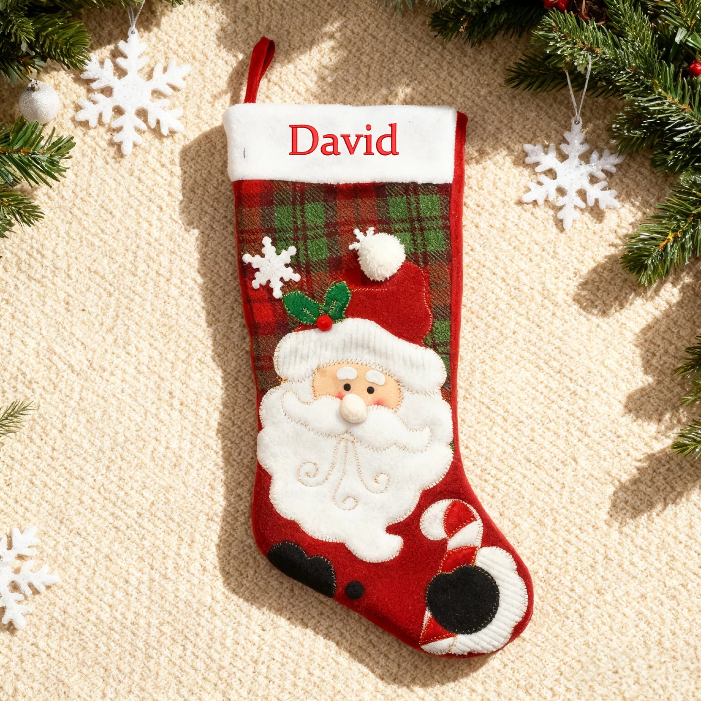 Personalized Christmas Stocking Custom Embroidered Name Xmas Stocking Large Hanging Family Stocking for Fireplace Christmas Decorations Santa Claus Snowman 3 Styles 18 Inches