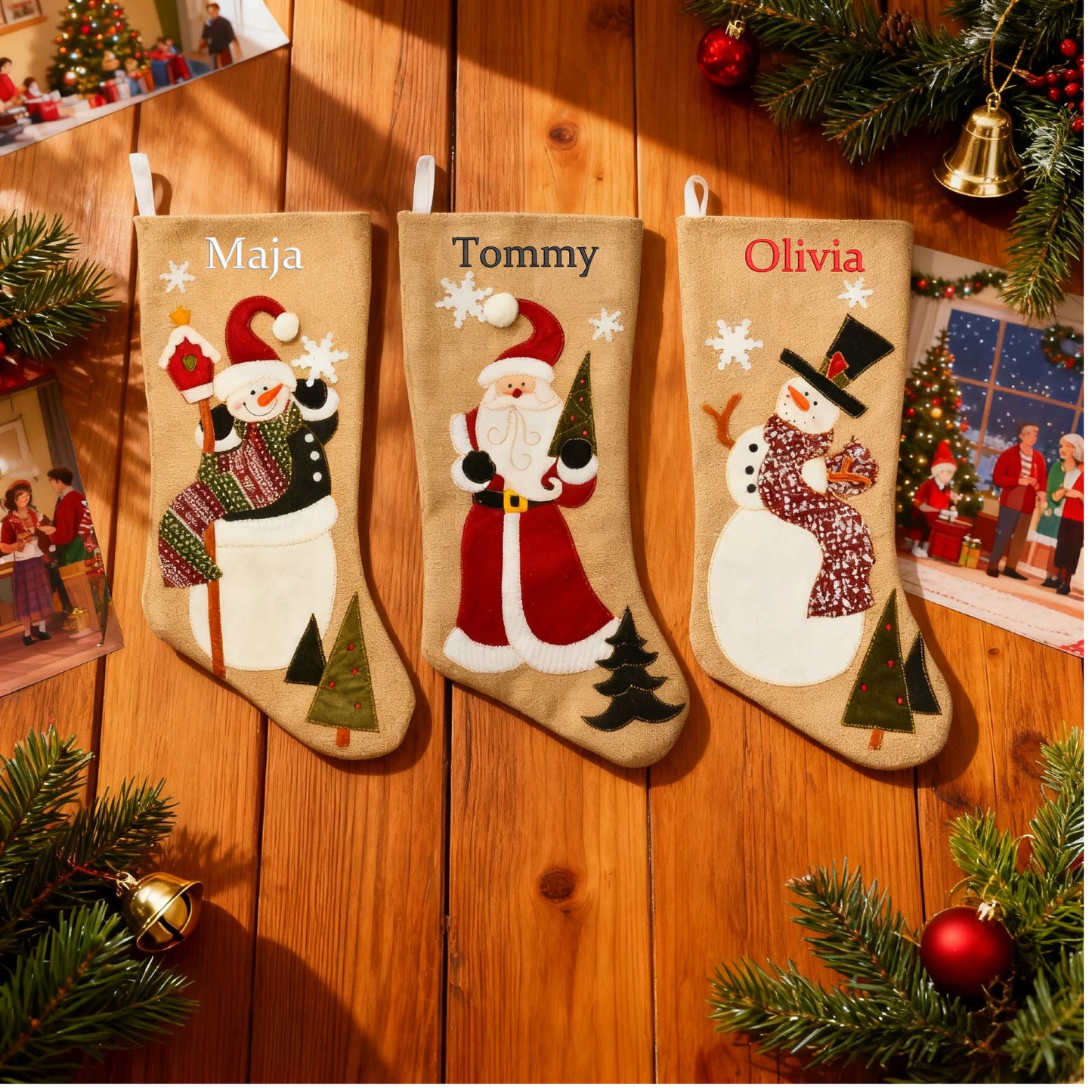 Customized Christmas Stockings Embroidered Name Personalized Fireplace Stocking Large Family Xmas Stockings Christmas Party Decorations 18.5 Inches