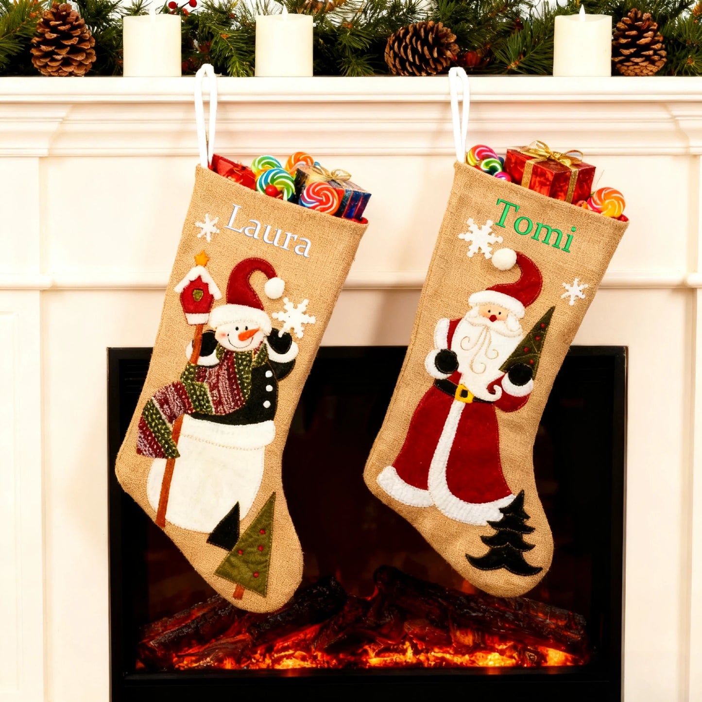 Customized Christmas Stockings Embroidered Name Personalized Fireplace Stocking Large Family Xmas Stockings Christmas Party Decorations 18.5 Inches