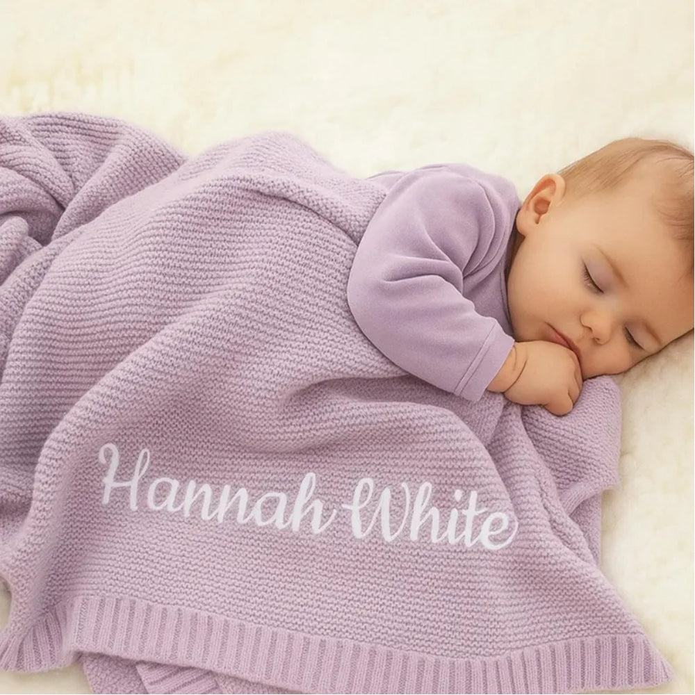 Personalized Knitted Baby Blanket with Customized Embroidery Name 39.37'' x 31.5''