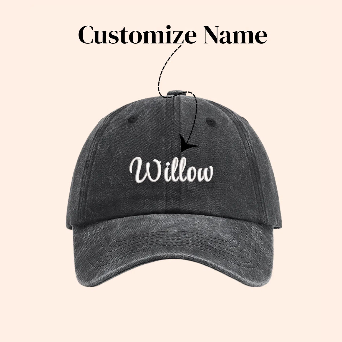 Personalized Hat with Custom Embroidered Name Vintage Washed Baseball Hat Black