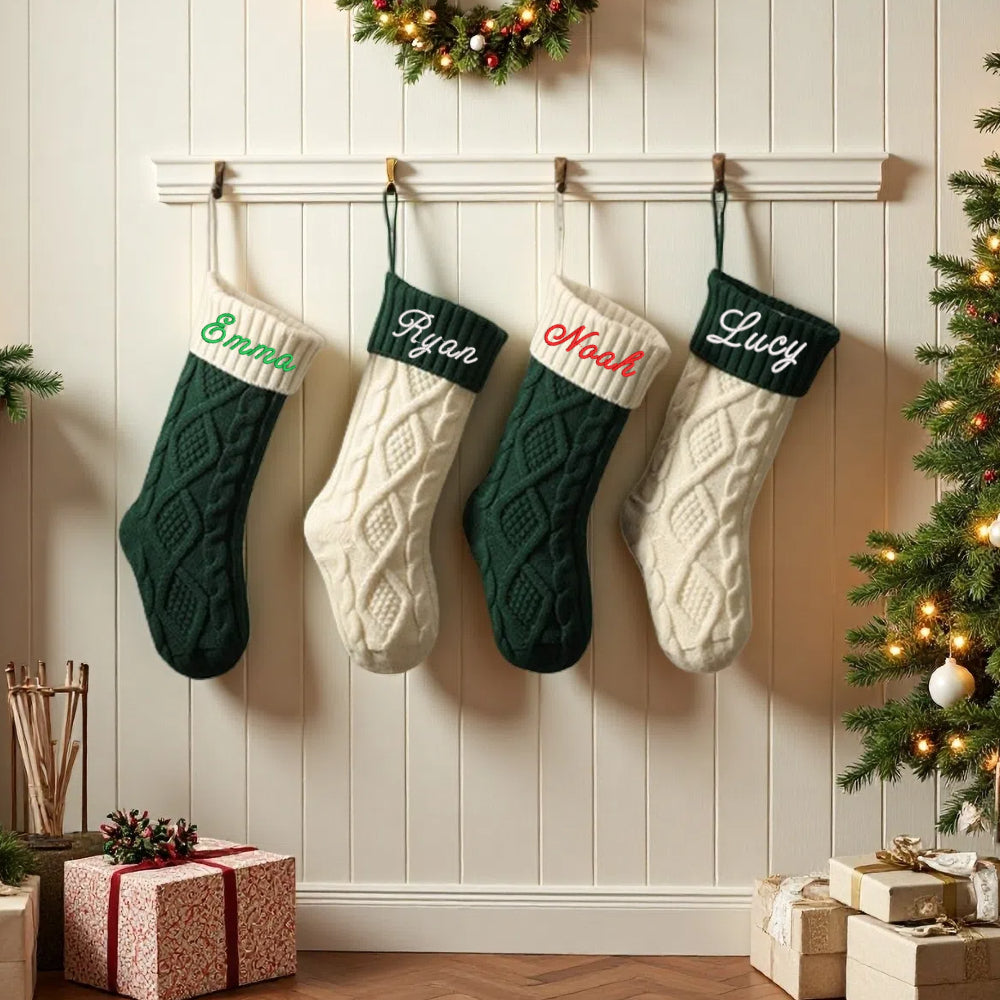 Personalized Knitted Christmas Stocking with Customized Embroidery Name 18''