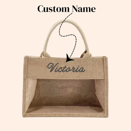 Personalized Burlap Tote Bag with Embroidered Name Custom Jute Bag