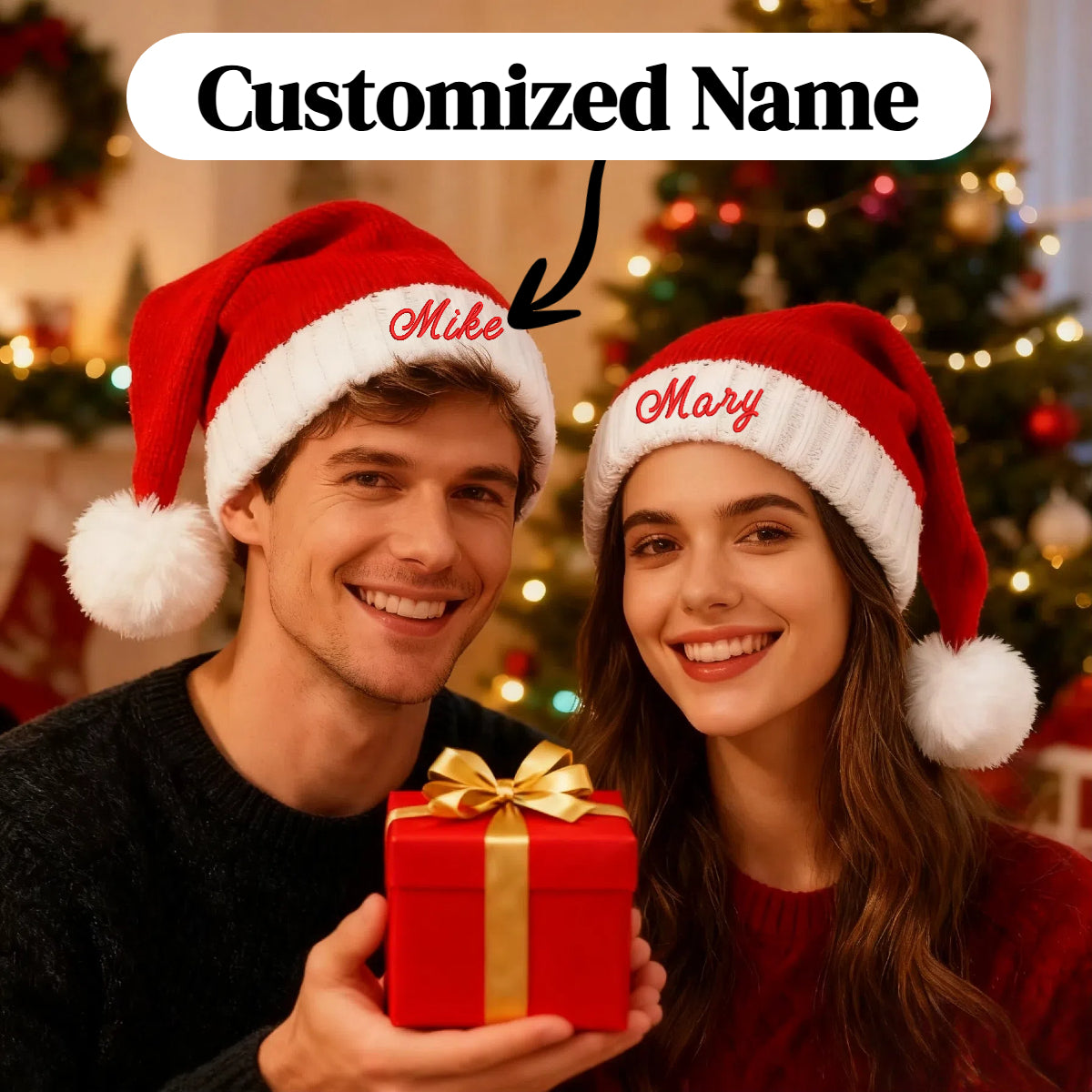 Personalized Christmas Hat with Name Custom Knitted Santa Hats  for Women Men