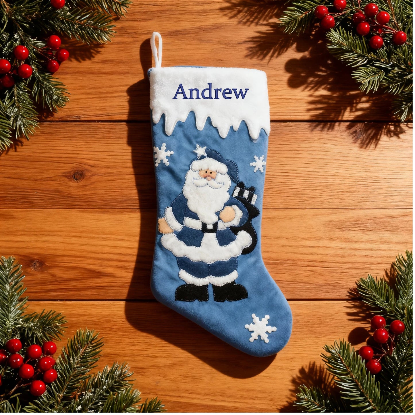 Customized Christmas Stockings with Embroidered Name Personalized Family Xmas Stocking Hanging Fireplace Stockings Santa Claus Snowman Styles for Home Decorations 18 Inches