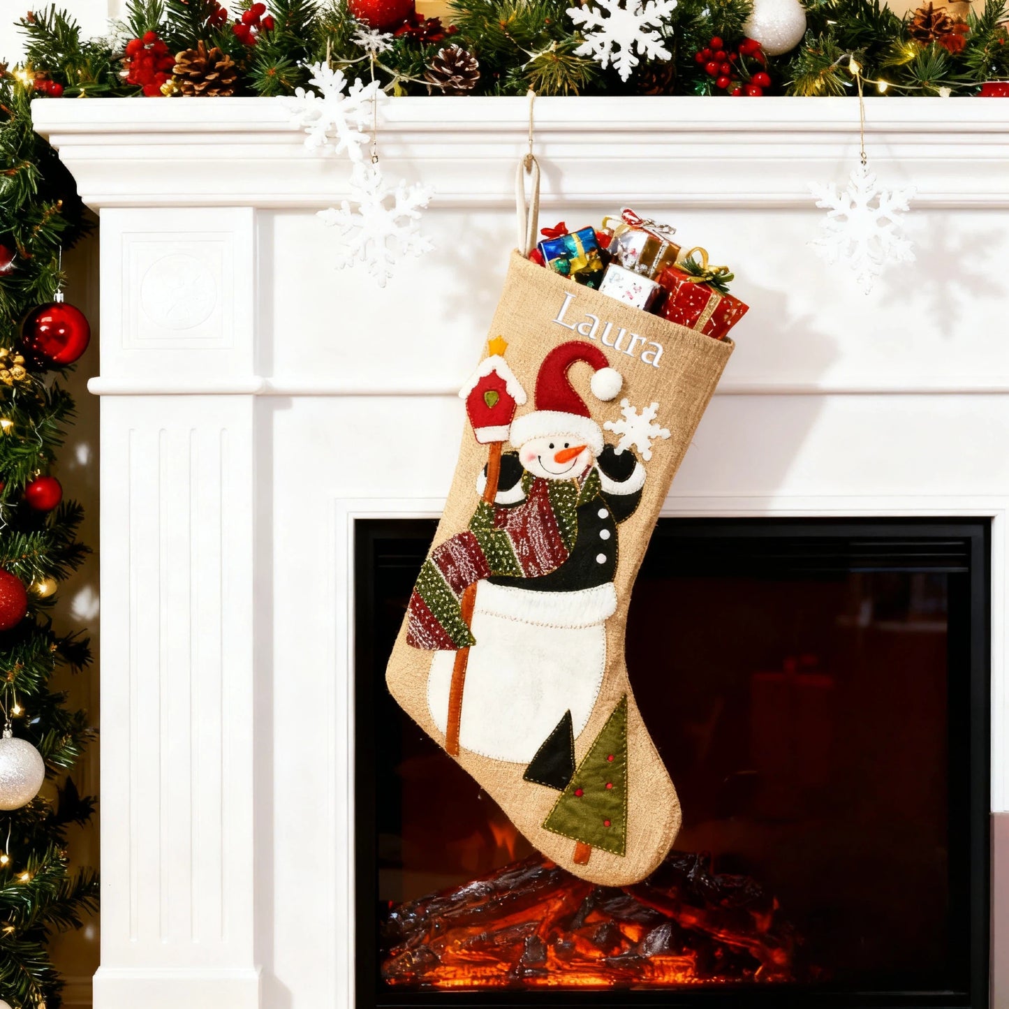 Customized Christmas Stockings Embroidered Name Personalized Fireplace Stocking Large Family Xmas Stockings Christmas Party Decorations 18.5 Inches