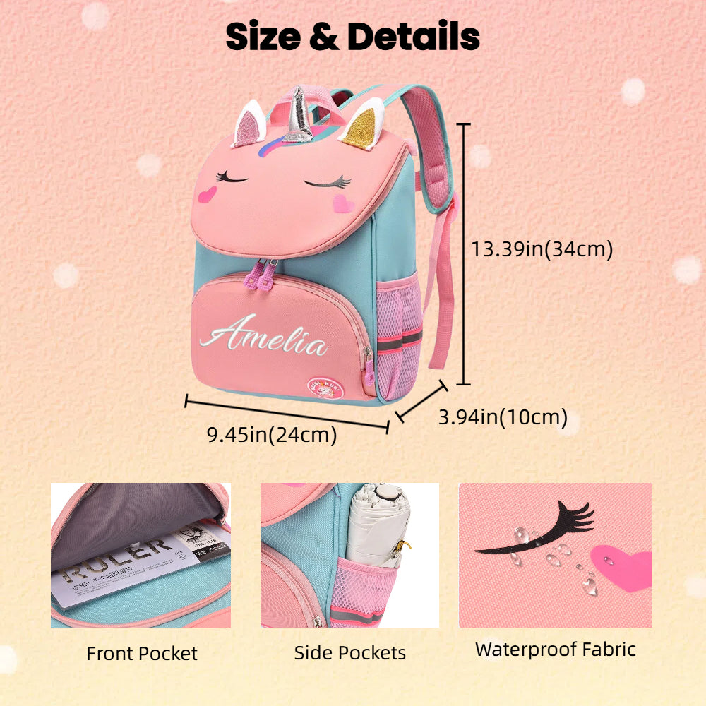 Kids Girls Personalized Backpack Custom Schoolbag with Embroidered Name