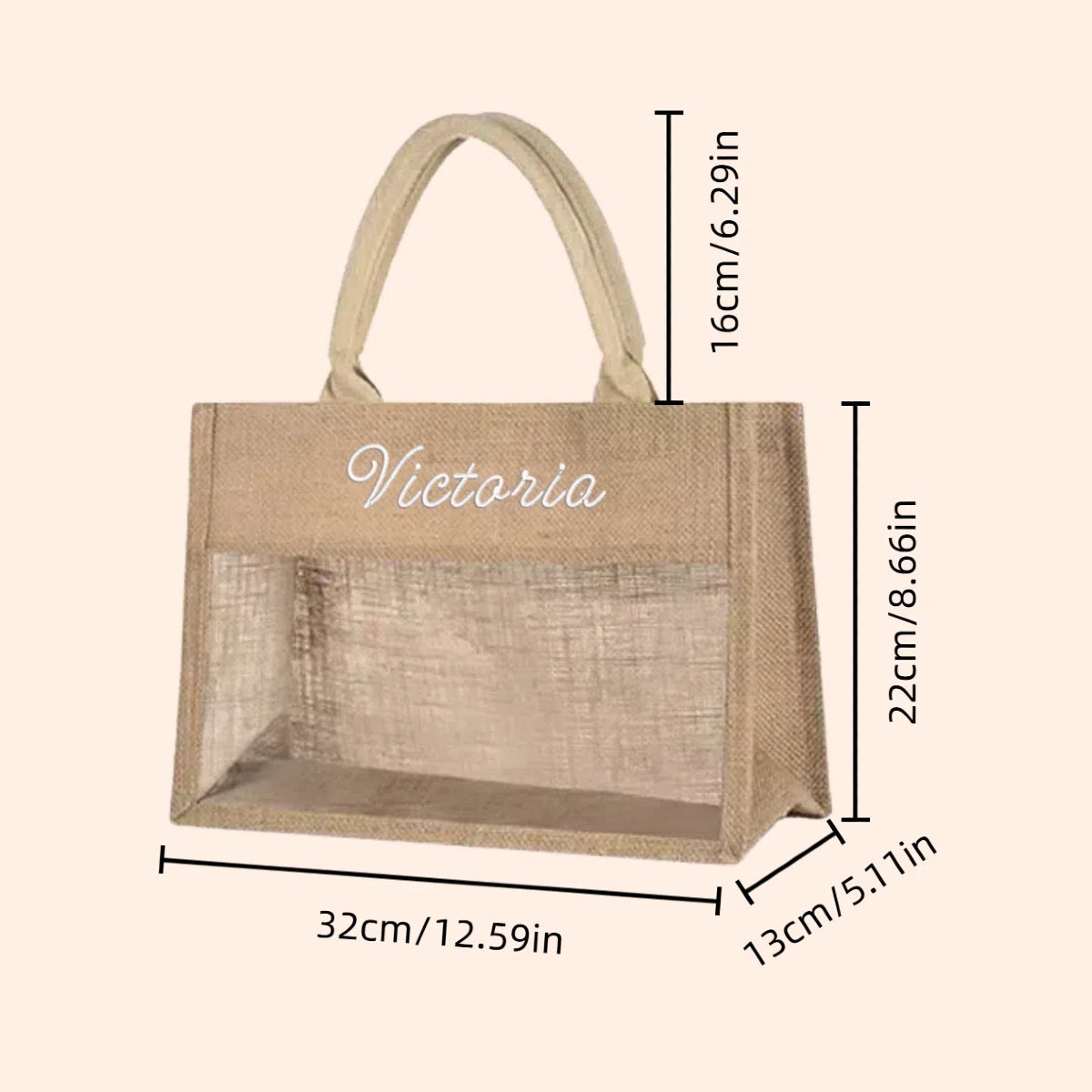 Personalized Burlap Tote Bag with Embroidered Name Custom Jute Bag