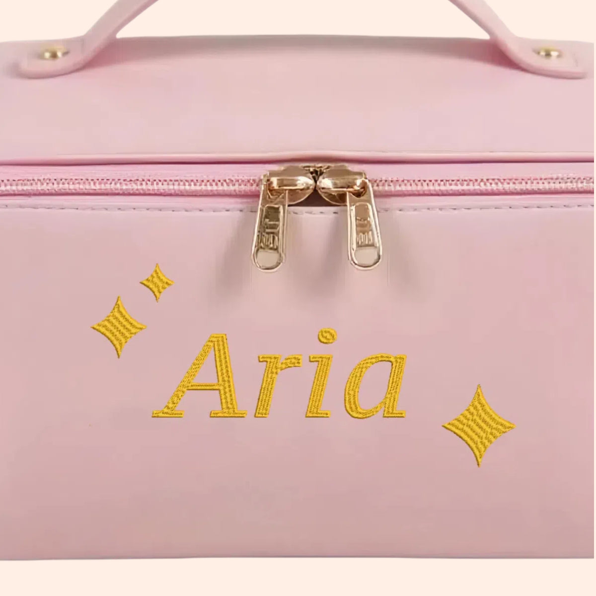 Personalized Leather Makeup Bag with Embroidered Custom Cosmetic Bag Pink