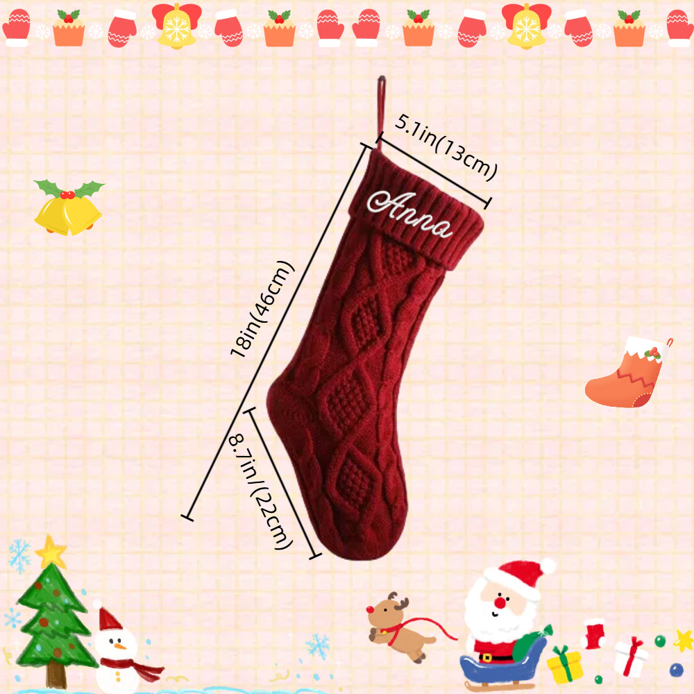 Personalized Knitted Christmas Stocking with Customized Embroidery Name 18''
