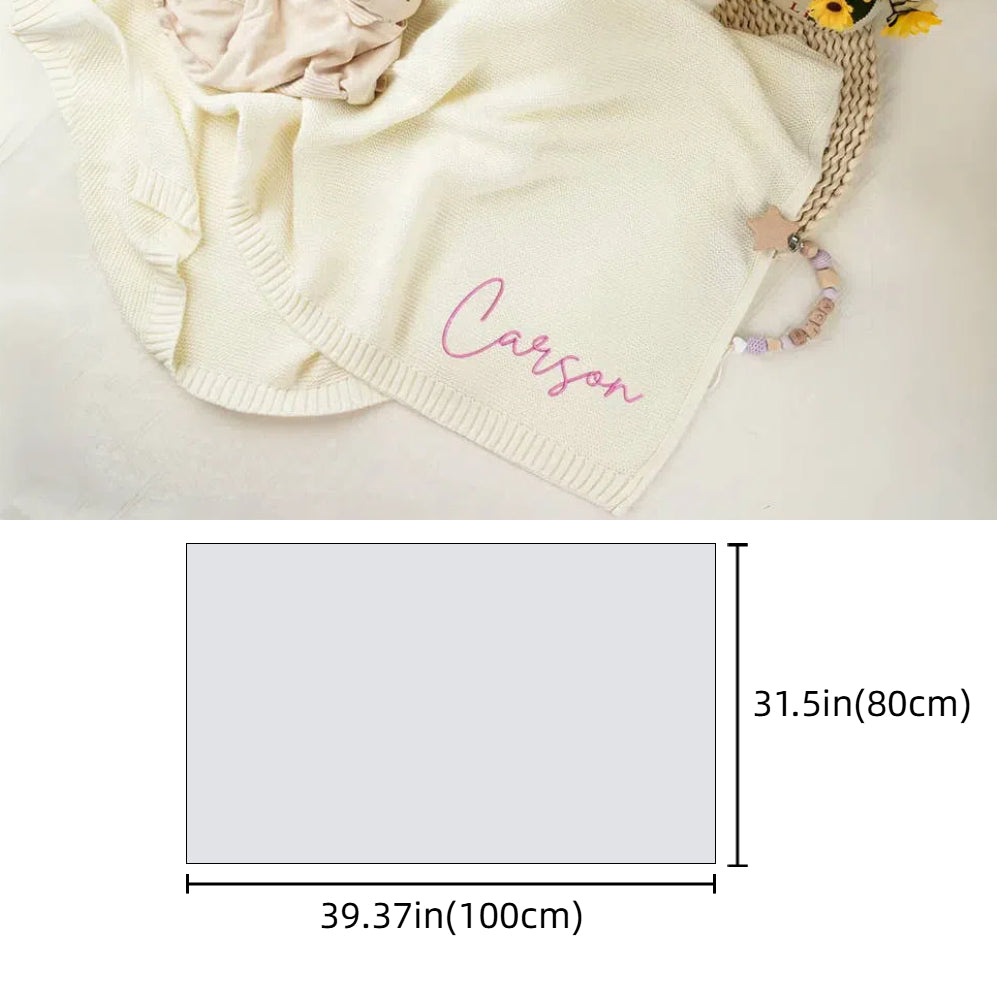 Personalized Knitted Baby Blanket with Customized Embroidery Name 39.37'' x 31.5''