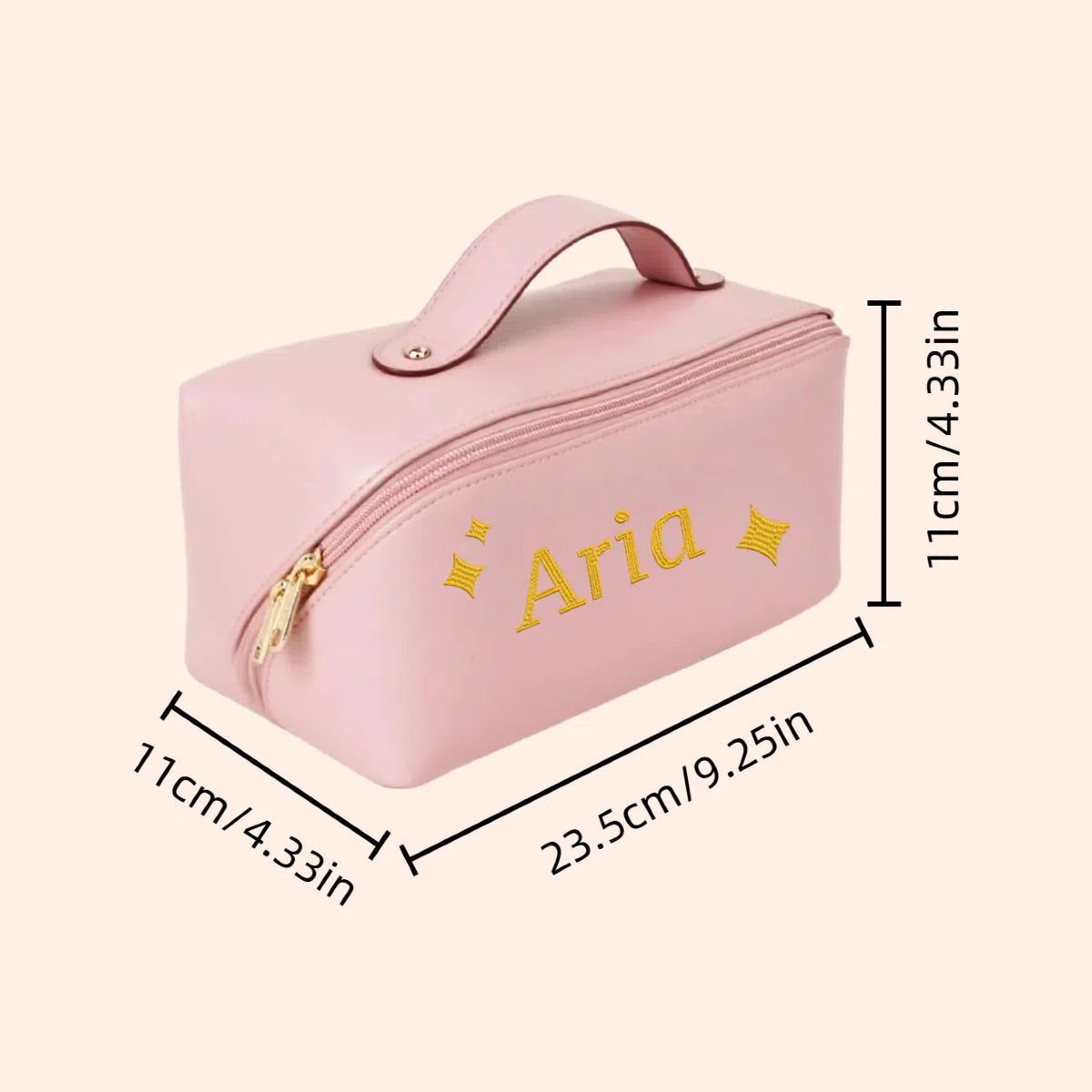 Personalized Leather Makeup Bag with Embroidered Custom Cosmetic Bag Pink
