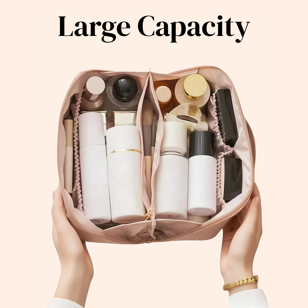 Personalized Leather Makeup Bag with Embroidered Custom Cosmetic Bag Pink