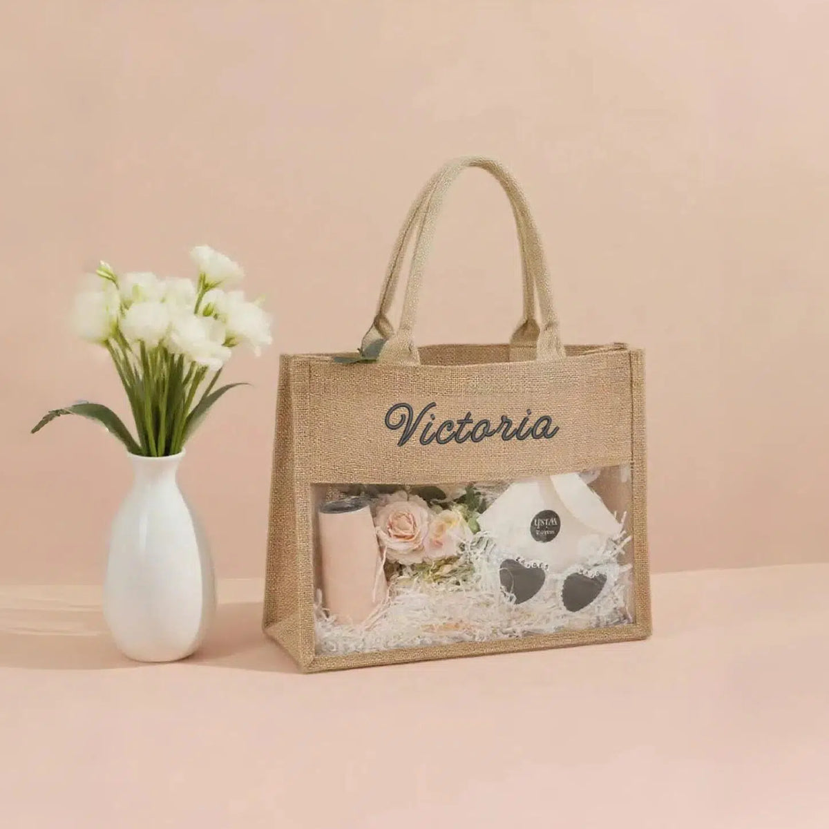 Personalized Burlap Tote Bag with Embroidered Name Custom Jute Bag