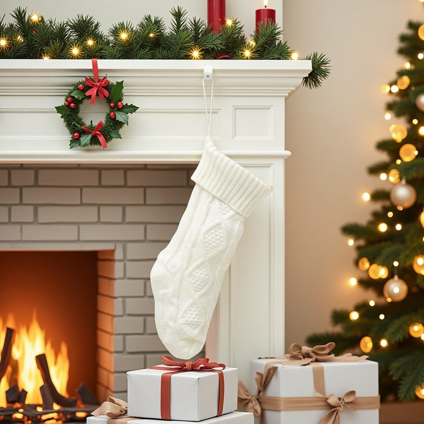 Personalized Knitted Christmas Stocking with Customized Embroidery Name 18''