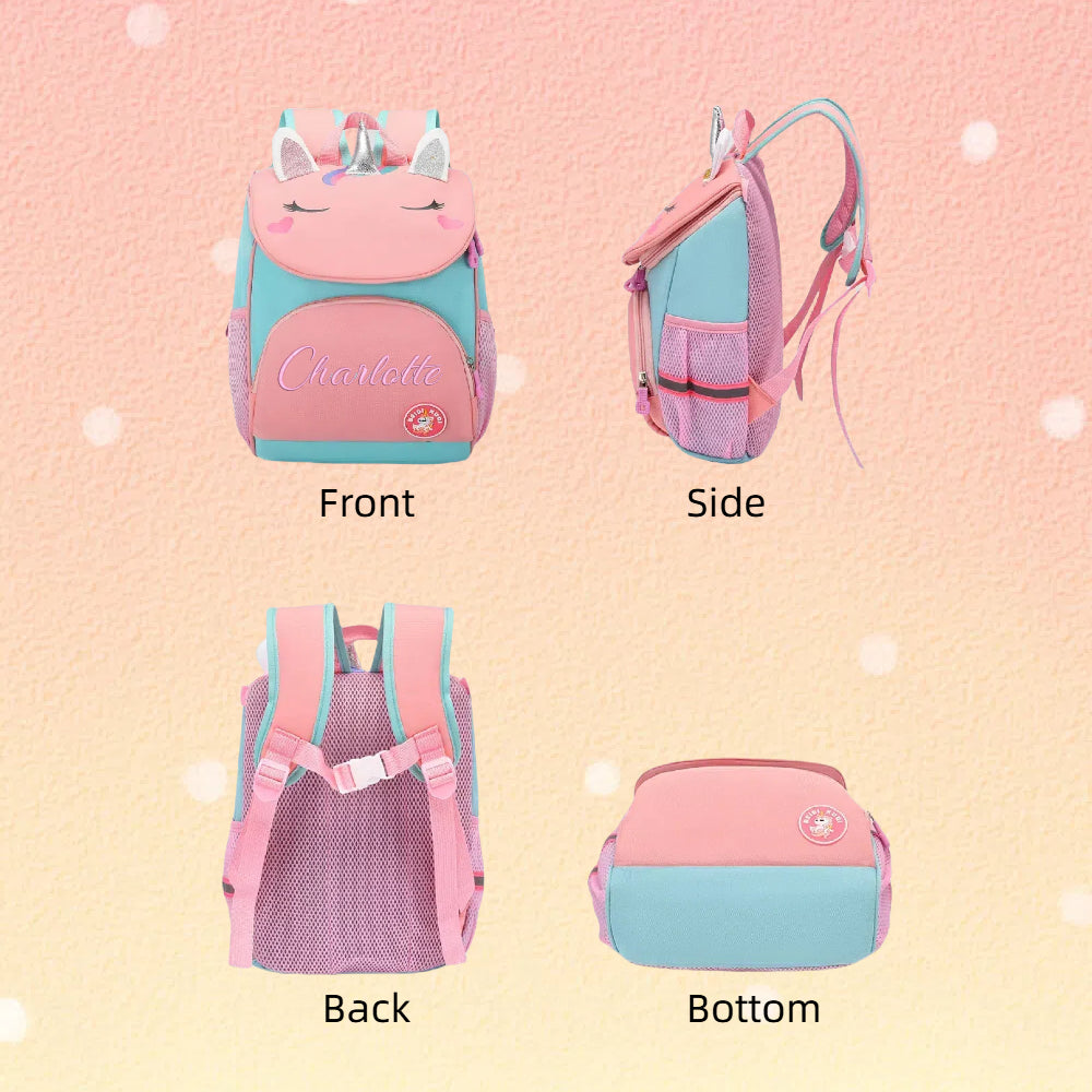 Kids Girls Personalized Backpack Custom Schoolbag with Embroidered Name