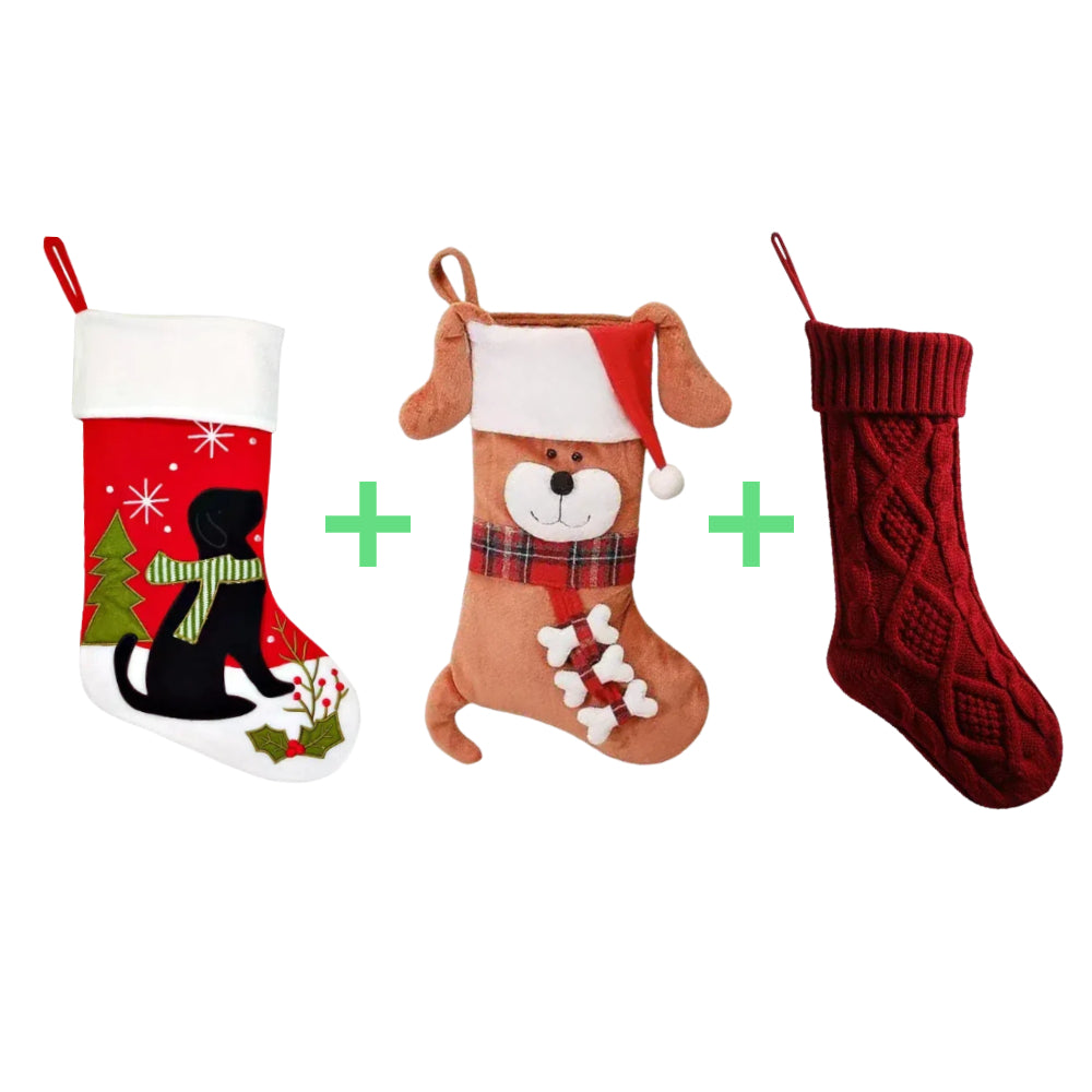 3 PCS Personalized Christmas Stocking Set with Embroidered Name Custom Xmas Decor