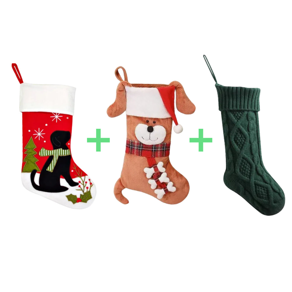 3 PCS Personalized Christmas Stocking Set with Embroidered Name Custom Xmas Decor