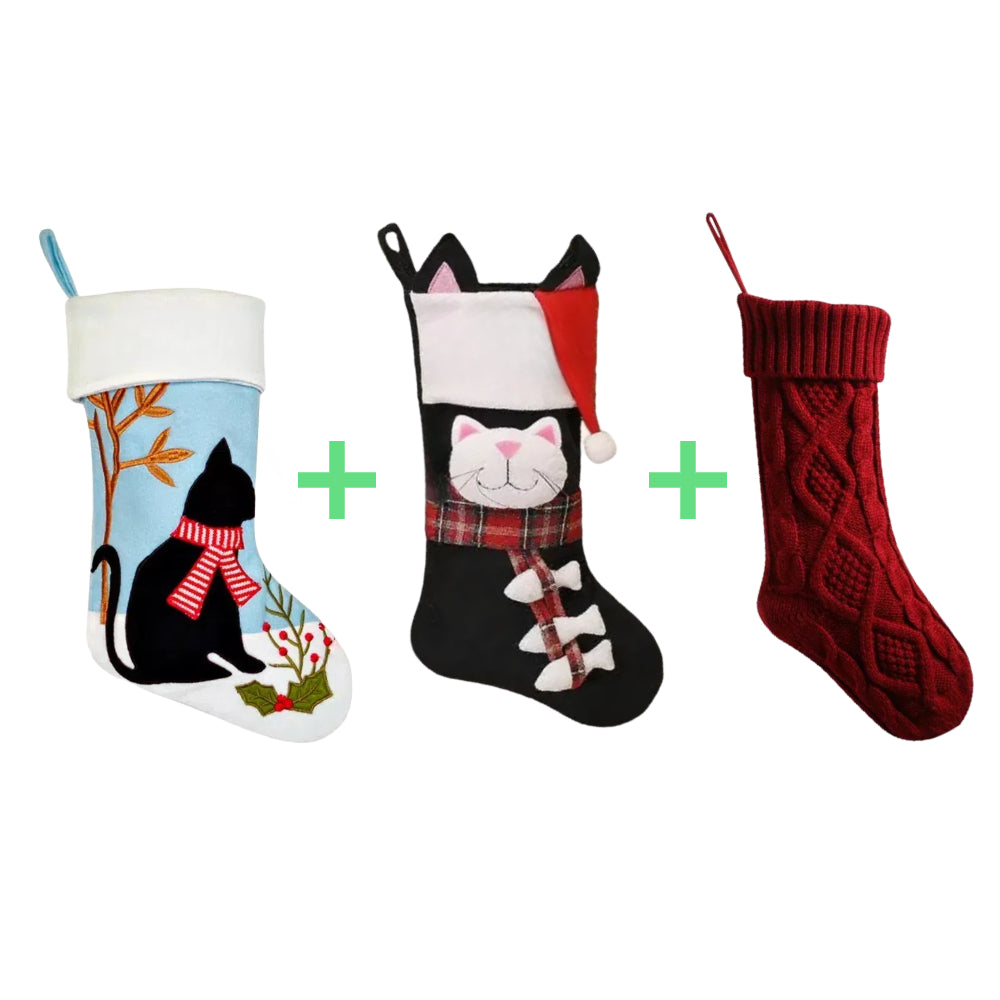 3 PCS Personalized Christmas Stocking Set with Embroidered Name Custom Xmas Decor