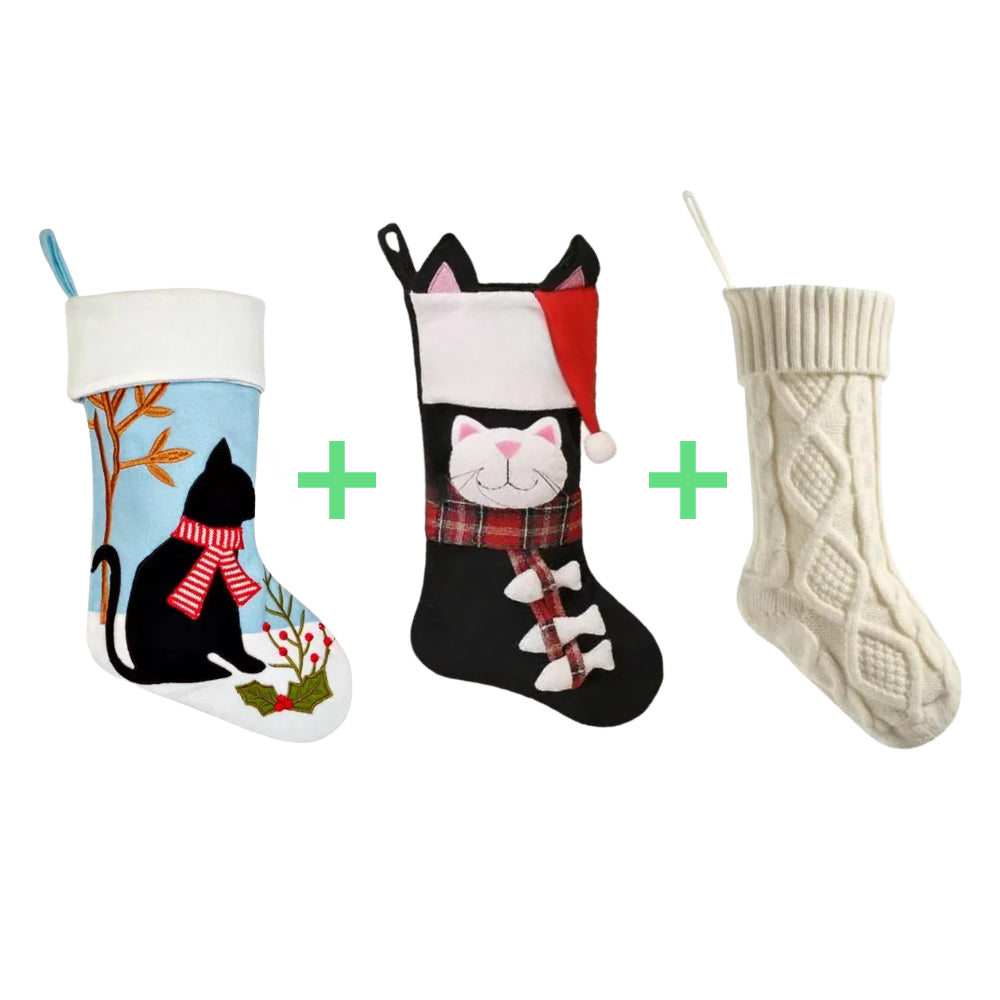 3 PCS Personalized Christmas Stocking Set with Embroidered Name Custom Xmas Decor