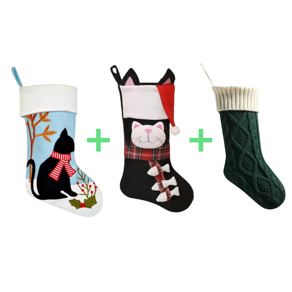 3 PCS Personalized Christmas Stocking Set with Embroidered Name Custom Xmas Decor
