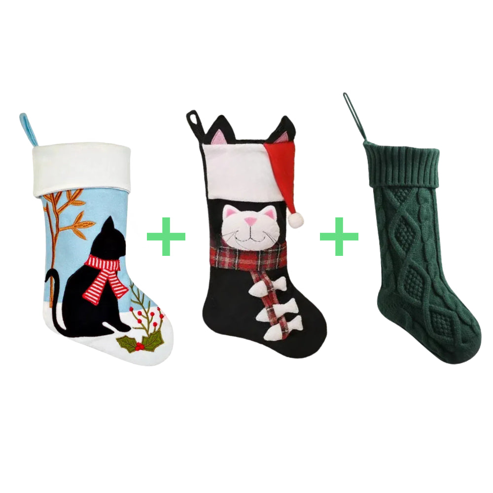 3 PCS Personalized Christmas Stocking Set with Embroidered Name Custom Xmas Decor