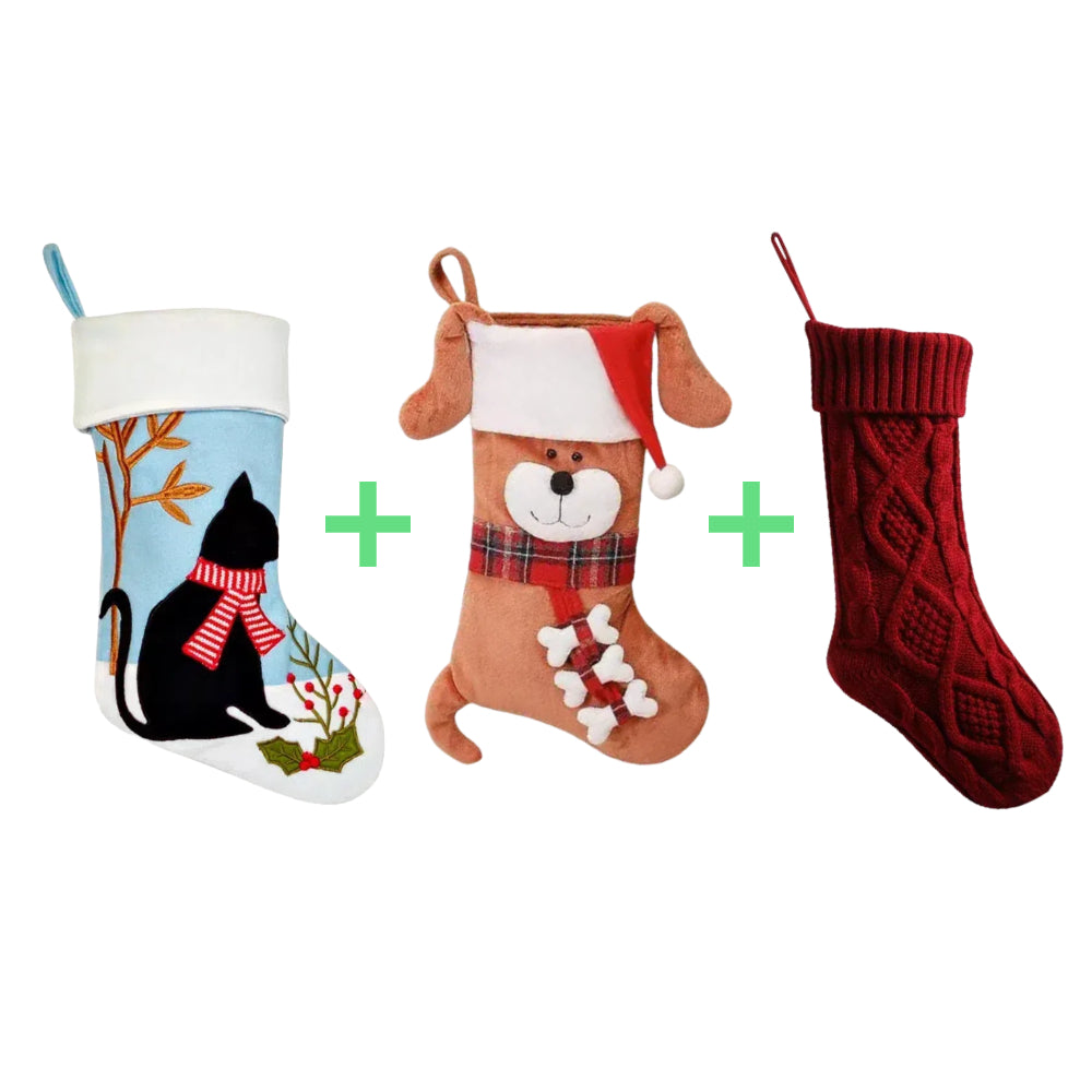 3 PCS Personalized Christmas Stocking Set with Embroidered Name Custom Xmas Decor